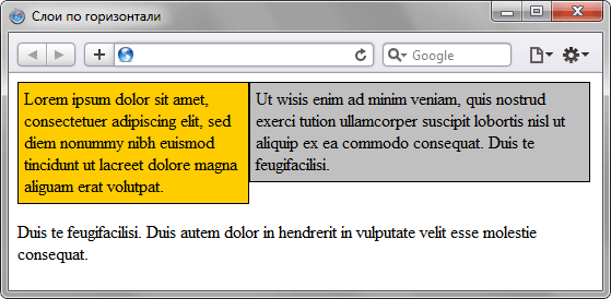Слои, располагающиеся по горизонтали с помощью float