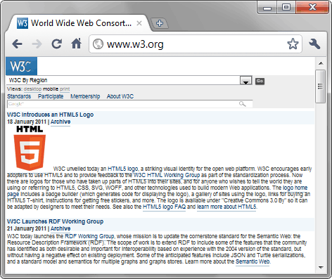 Сайт W3C при узкой ширине