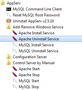 Меню программы в Пуске