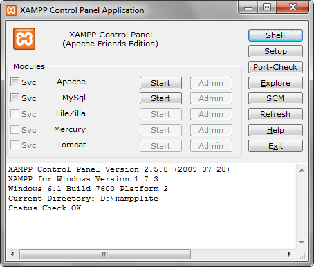 Панель управления XAMPP
